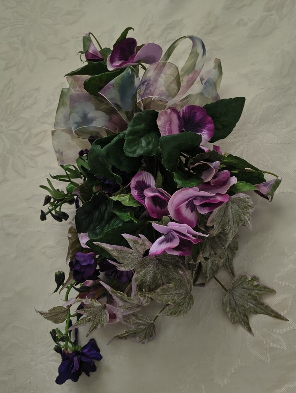 Purple Faux Flowers Bouquet With Ribbon